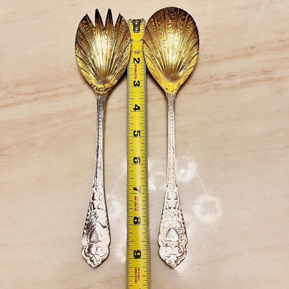 Vintage William Adams Sheffield England Serving Spoon Set Silverplate Gold Wash - Picture 7 of 10